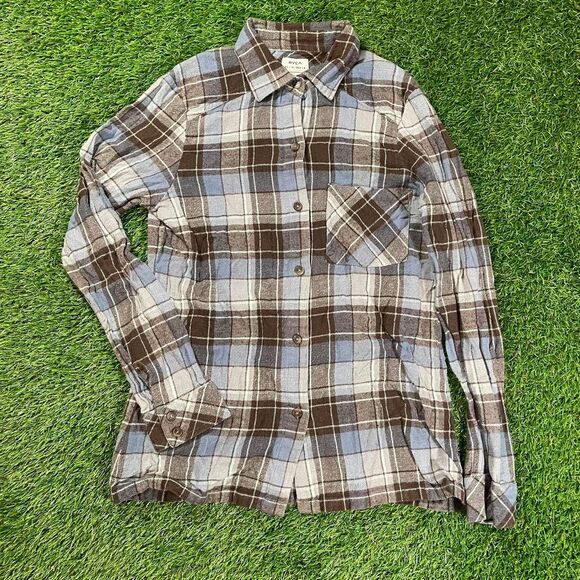 RVCA Tops - RVCA women's blue and brown plaid flannel shirt (XS)
